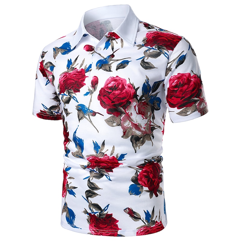 Kentucky Derby Men's Floral Button Up Shirt Hawaiian Polo Shirts Golf Shirt Short Sleeve Polo Shirts Collared Shirts Casual Beach Wear Vacation Wear Tropical Wear Party Outfits Buttons 3D Print White