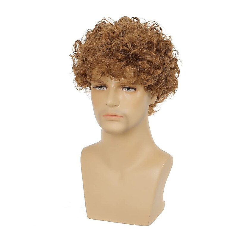 Short Wig for Men Blonde Layered Curly Wig Synthetic Halloween Costume Hair Wigs3