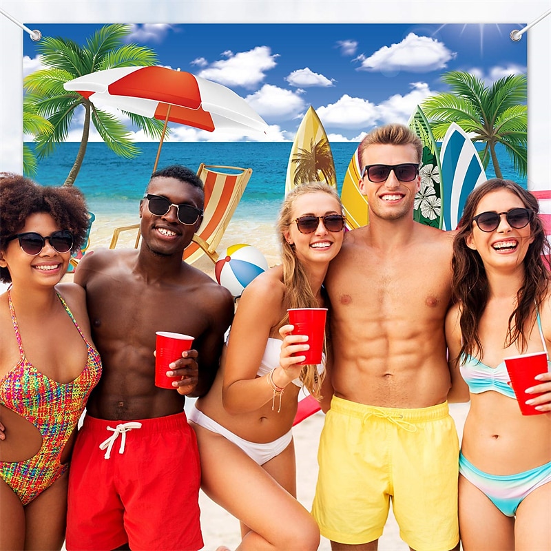 Hawaiian Party Backdrop Banner Beach Themed Surfboard Party Decorations Tropical Beach Background for Themed Birthday Baby Shower Weddings Party Decoration Supplies（Order size 6*4ft ）2