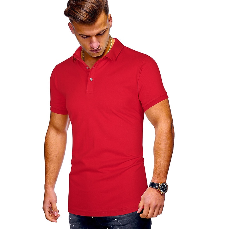 Men's Polo Shirt Golf Shirt Casual Daily Polo Collar Classic Short Sleeve Sports Fashion Solid Color Button Front Button-Down Summer Regular Fit Black White Yellow Red Navy Blue Blue Polo Shirt4