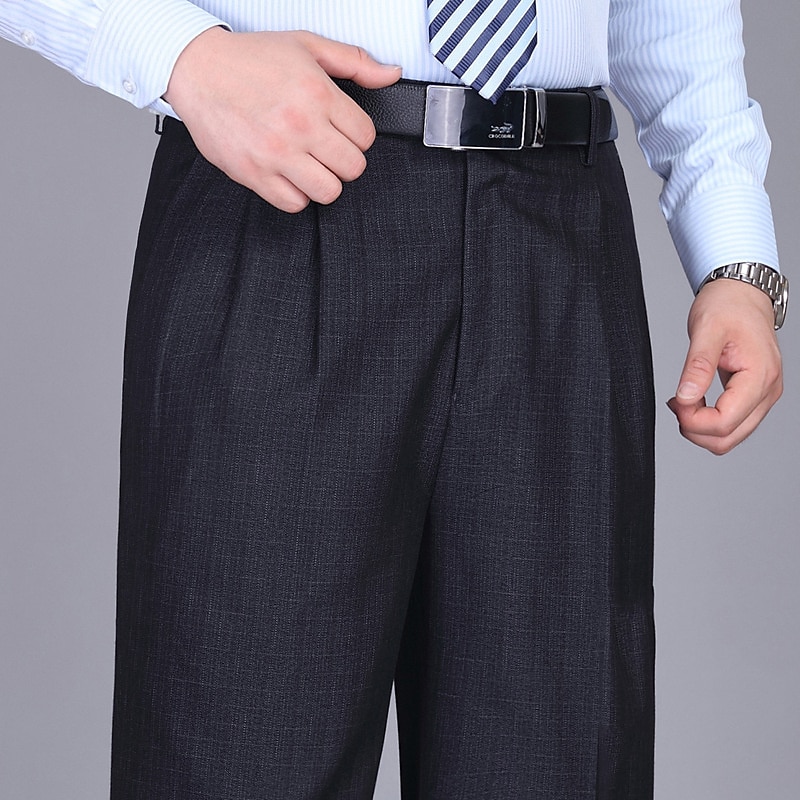 Men's Dress Pants Trousers Pleated Pants Zipper Pocket Straight Leg Plain Comfort Breathable Ankle-Length Wedding Office Work Fashion Chic & Modern Black+Grey Smoky gray High Waist Micro-elastic2