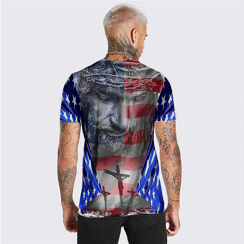 Veterans Day Men's Patriot Patriotic Veteran Unisex Graphic Prints Human National Flag T shirt Short Sleeve T shirt 3D Print Crew Neck Shirt Sports Designer Casual Outdoor Street Daily Blue Summer2
