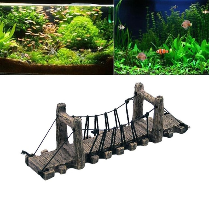 High Quality Fish Tank Landscaping Simulation Rope Suspension Bridge Aquarium Decoration Resin Bridge Turtle Climbing Platform3