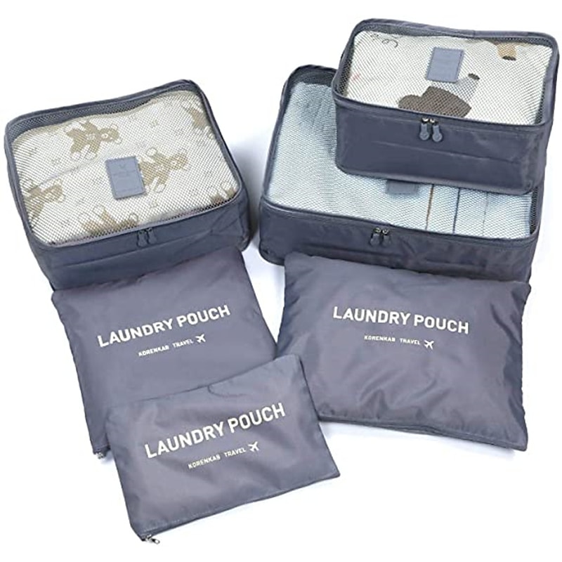 Compression Travel Packing Cubes Set for Luggage Storage and Backpack Organizer Space Savers, 6PCS Travel Storage Bag Set, Suitcase Packing Organizers for Clothes, Laundry Pouches