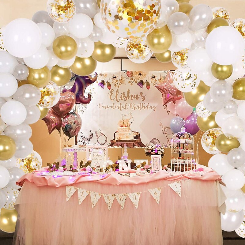 DIY Balloon Arch & Garland kitParty Balloons Decoration Set Gold Confetti & Silver & White & Transparent Balloons for Bridal & Baby Shower Wedding Birthday Graduation Anniversary Party4