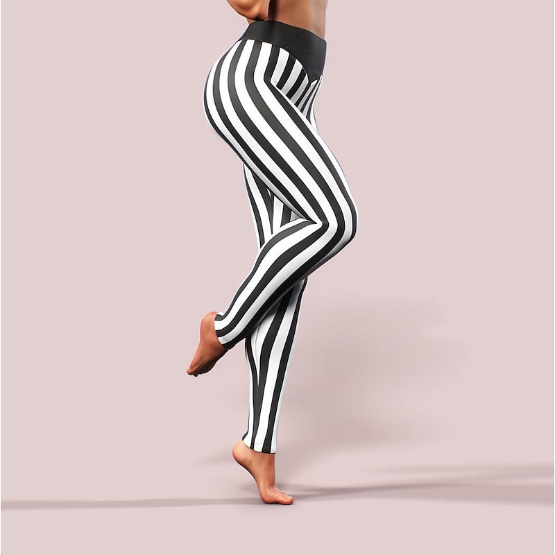 Women's Normal Tights Leggings Cozy Leggings Casual / Sporty Athleisure Ankle-Length Mid Waist Stripe Print Butt Lift Comfort Tummy Control Stretchy Yoga Weekend Black Summer Spring &  Fall Slim2