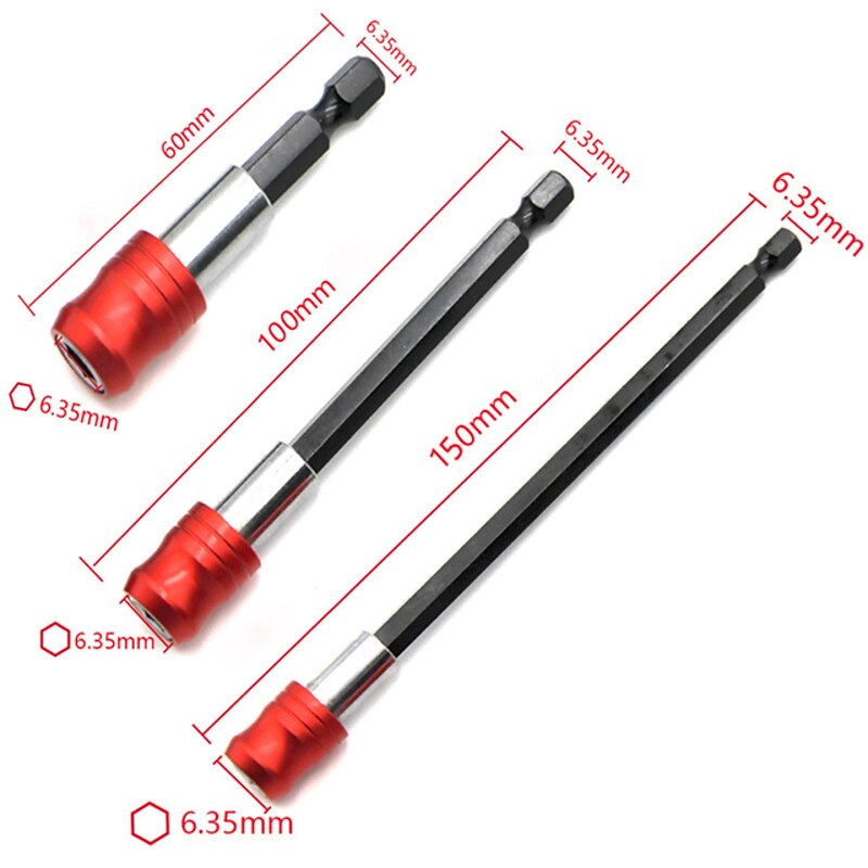 1/4 Inch Red Hexagonal Handle Batch Head Extension Rod Magnetic Screwdriver Quick Release Self-locking Extension Rod 60/100/150mm2