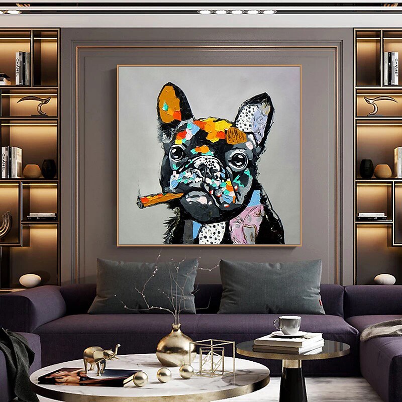 Oil Painting Hand Painted Square Animals Pop Art Modern Stretched Canvas / Rolled Canvas4