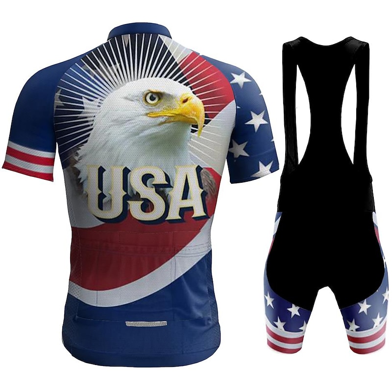 Men's Cycling Jersey with Bib Shorts Short Sleeve Mountain Bike MTB Road Bike Cycling Red Navy Blue Royal Blue Austria Bike Clothing Suit 3D Pad Breathable Quick Dry Back Pocket Polyester Spandex2