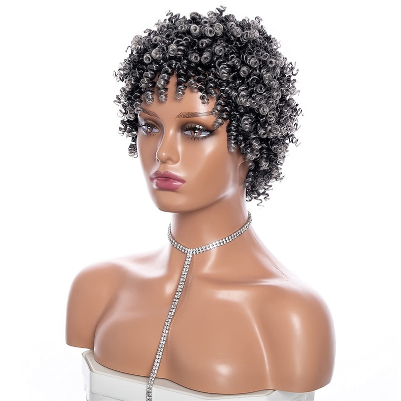 Gray Wigs for Black Women Afro Wigs Short Curly Wigs Kinky Curly Wig with Bangs Natural Hair Wigs4