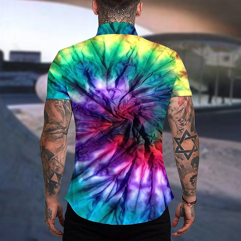 Men's Tie Dye Shirt Button Up Shirt Short Sleeve Fashion Designer Casual Outdoor Casual Holiday Summer Spring Turndown Print Button-Down Yellow Blue Green Rainbow2
