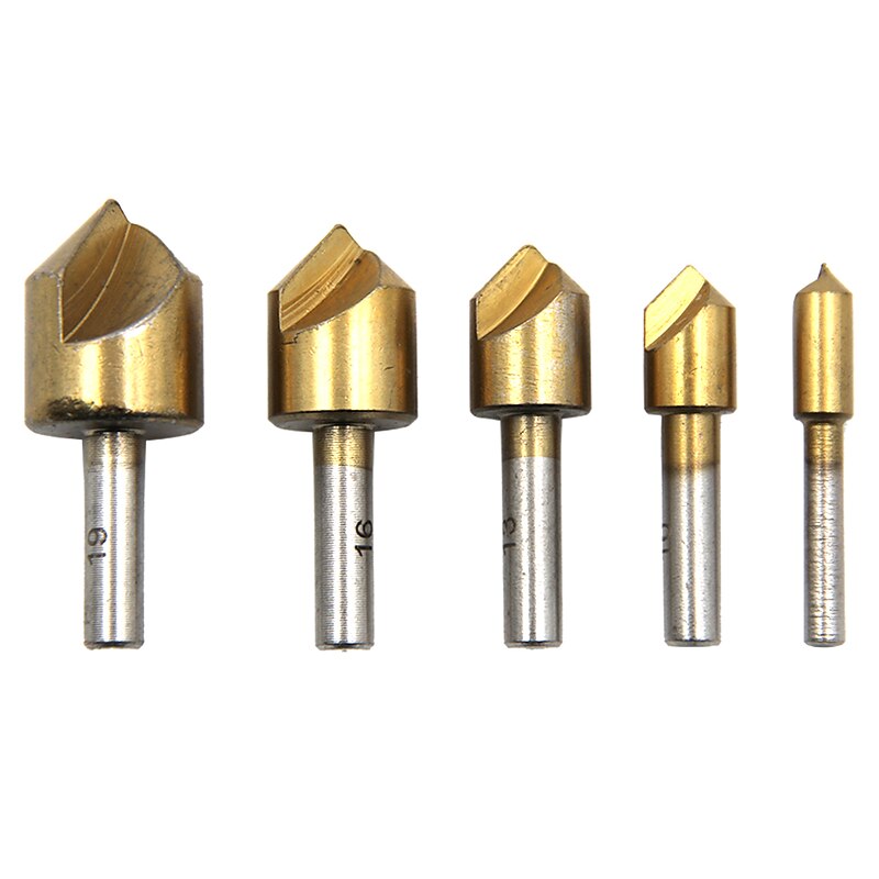 5pcs 6mm 10mm 12mm 16mm 19mm Chamfering Debur Countersink Drill Bit 1 Flute 90 Degree Set For Wood Quick Change2