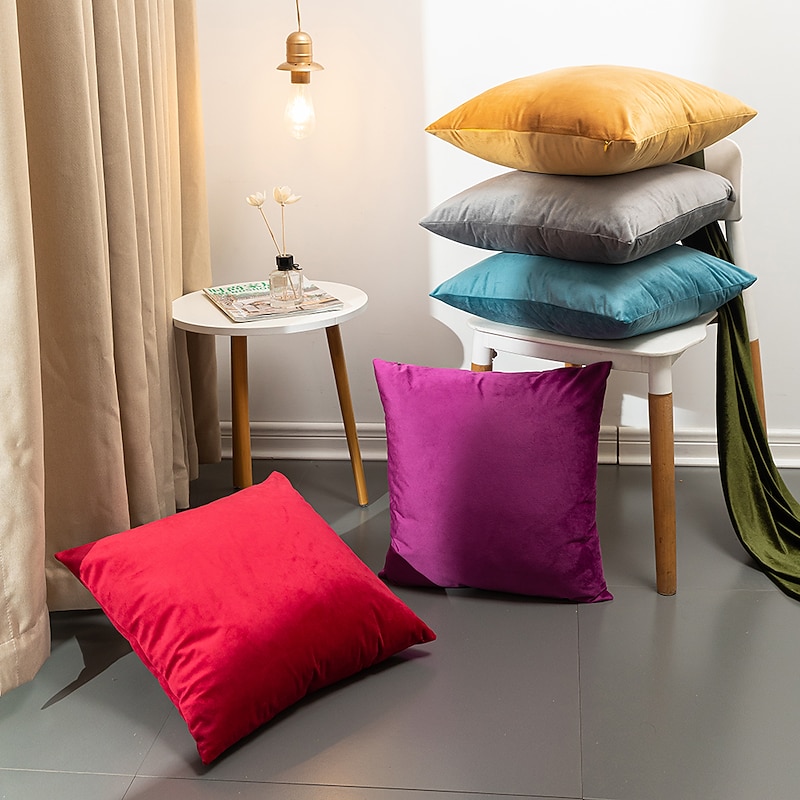 Decorative Toss Pillows Fall Throw Pillow Covers Cushion Cover Modern Simple Thick Dutch Velvet Solid Color Sofa Living Room Bed Room 1PC Pink Blue Sage Green Purple3