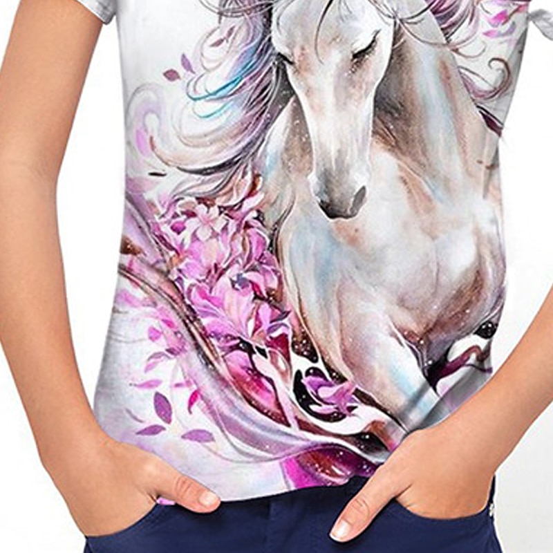 Girls' 3D Animal Horse T shirt Short Sleeve 3D Print Summer Spring Active Fashion Cute Kids 3-12 Years Outdoor Daily Regular Fit2