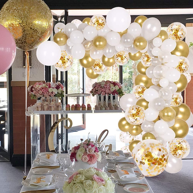 DIY Balloon Arch & Garland kitParty Balloons Decoration Set Gold Confetti & Silver & White & Transparent Balloons for Bridal & Baby Shower Wedding Birthday Graduation Anniversary Party2