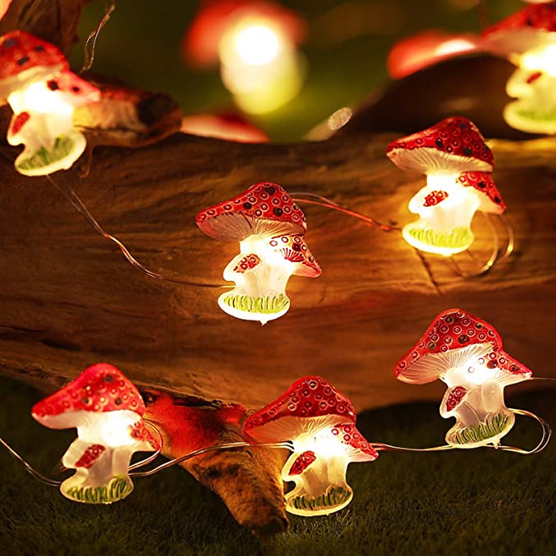 Mushroom String Light 3m 30LED with Remote Control 8 Modes Battery Powered Fairy Lights Decorfor Home Garden Terrace Christmas Wedding Party Indoor Outdoor Patio Fence Decoration Lights4