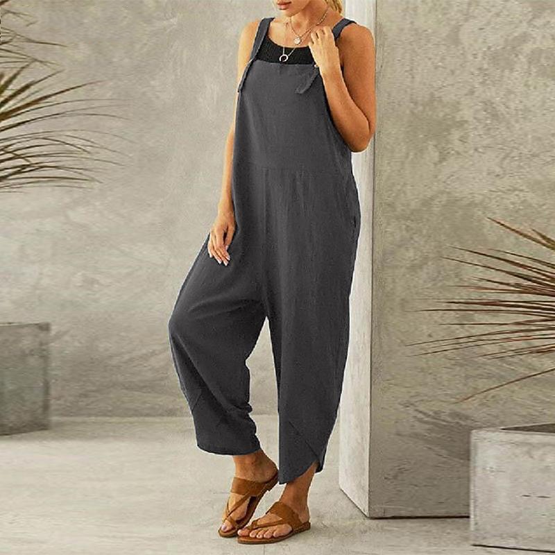 Women's Normal Pants Trousers Jumpsuit Rompers Fashion Ankle-Length Mid Waist Plain Side Pockets Wide Leg Comfort Micro-elastic Casual Weekend Black Dusty Rose Red Blue Summer Spring &  Fall Loose Fit4