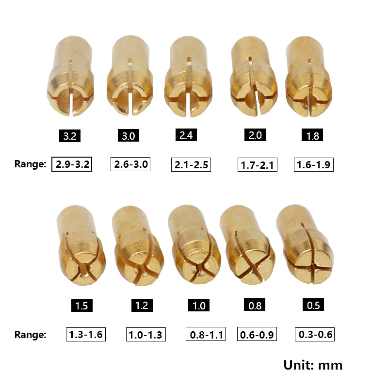 10Pcs Mini Drill Chucks Adapter 0.5mm-3.2mm Dremel Mini Drill Chucks Chuck Adapter Micro Collet Brass For Power Rotary Tool4