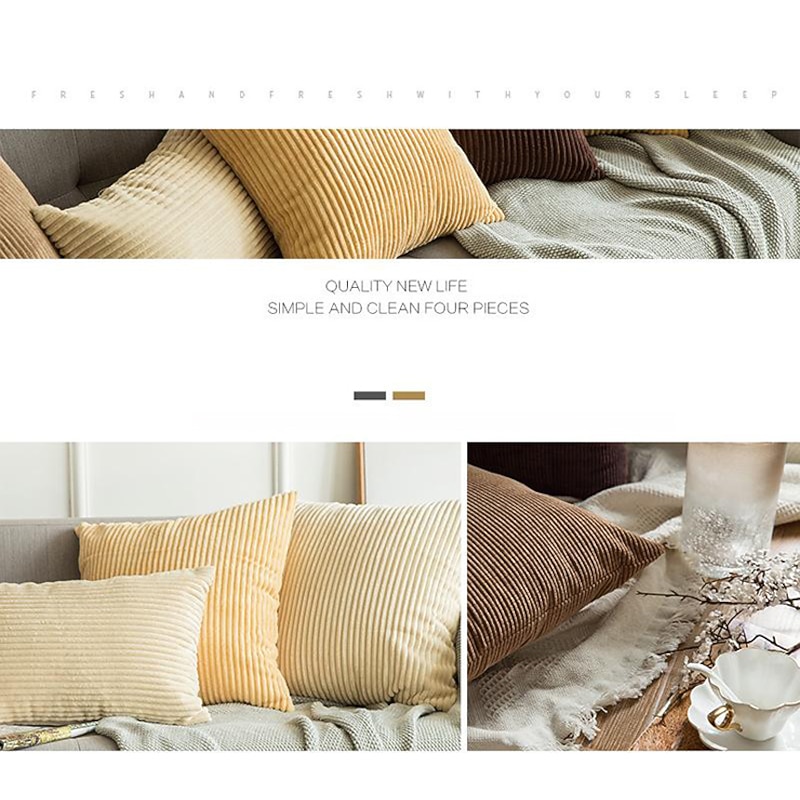 Decorative Toss Pillows Corduroy Pillow Cushion Cover Bedside Sofa Back Cushion Office Lumbar Solid Color Pillow Cover Without Core Pink Blue Sage Green Purple Yellow4