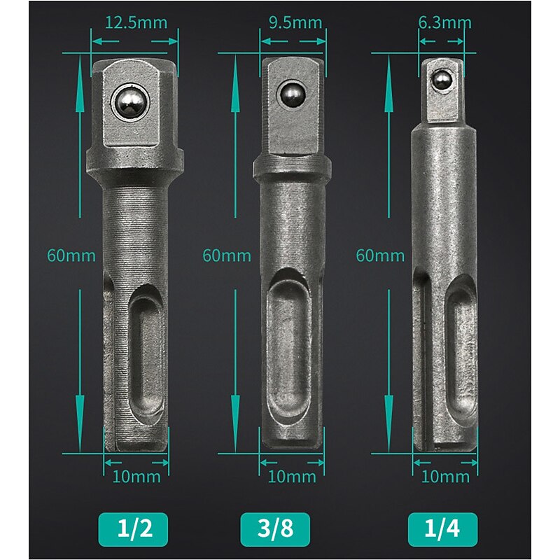 3Pcs 60mm Electric Hammer Adapter Electric Bit SDS Handle Connecting Rod Impact Drill Chuck Sleeve Adapter Tool Accessories3
