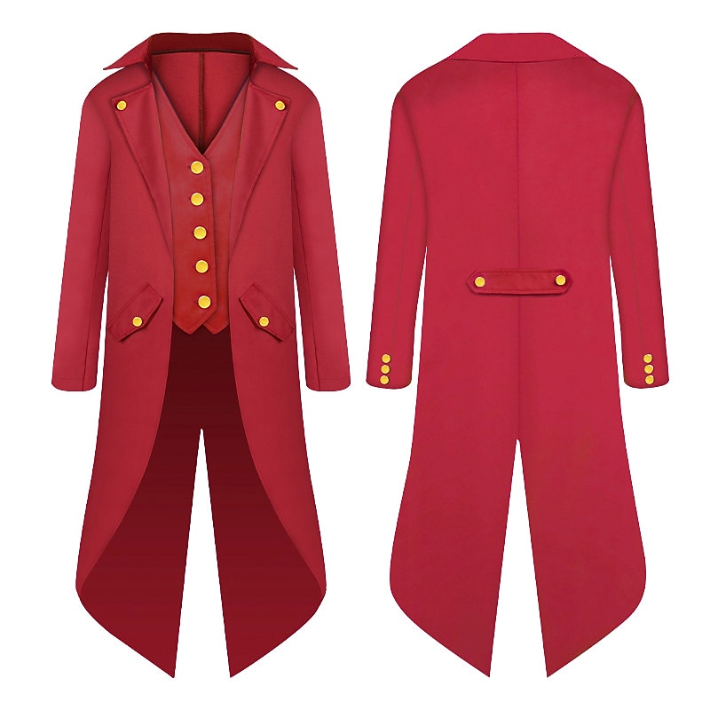 Retro Vintage Punk & Gothic Medieval Masquerade Tuxedo Vampire Plague Doctor Solid Color Turndown Fancy Dress Boys' Steampunk Masquerade Party Kid's Coat3