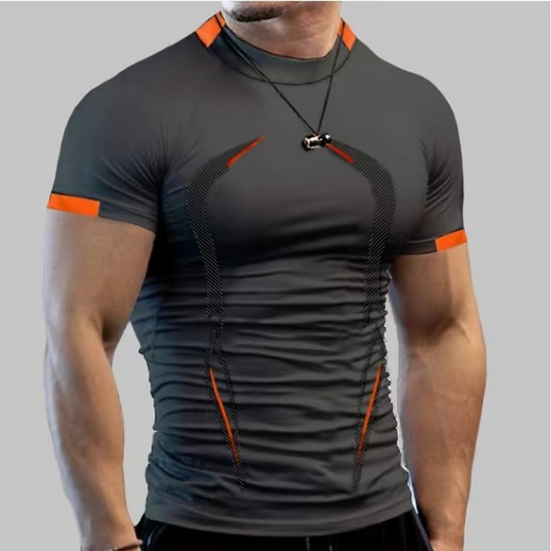 Men's T Shirt Moisture Wicking Shirts Short Sleeve Round Neck Spring, Fall, Winter, Summer Plain Muscle Athleisure Comfortable Sports Fitness Running Black White Navy Blue Top Tee for Men4