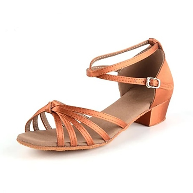 Women's Latin Shoes Dance Shoes Performance Indoor Satin Basic Heel Thick Heel Silver Black Gold2