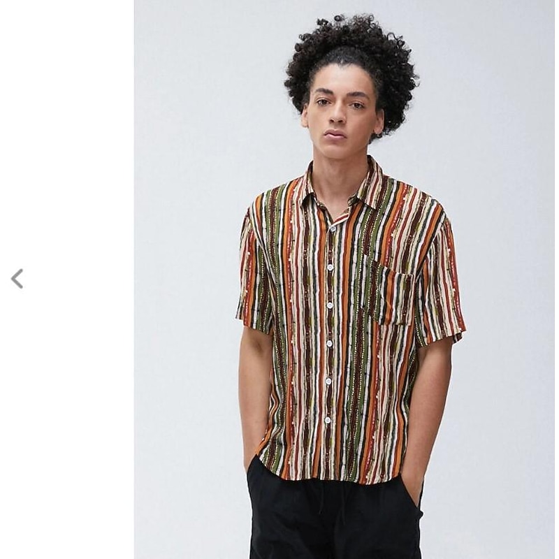 Men's Stripes Button Up Shirt Short Sleeve Vintage Hawaiian Dailywear Causal Casual Summer Spring Collared Shirts Pocket 3D Print Yellow Blue Green4