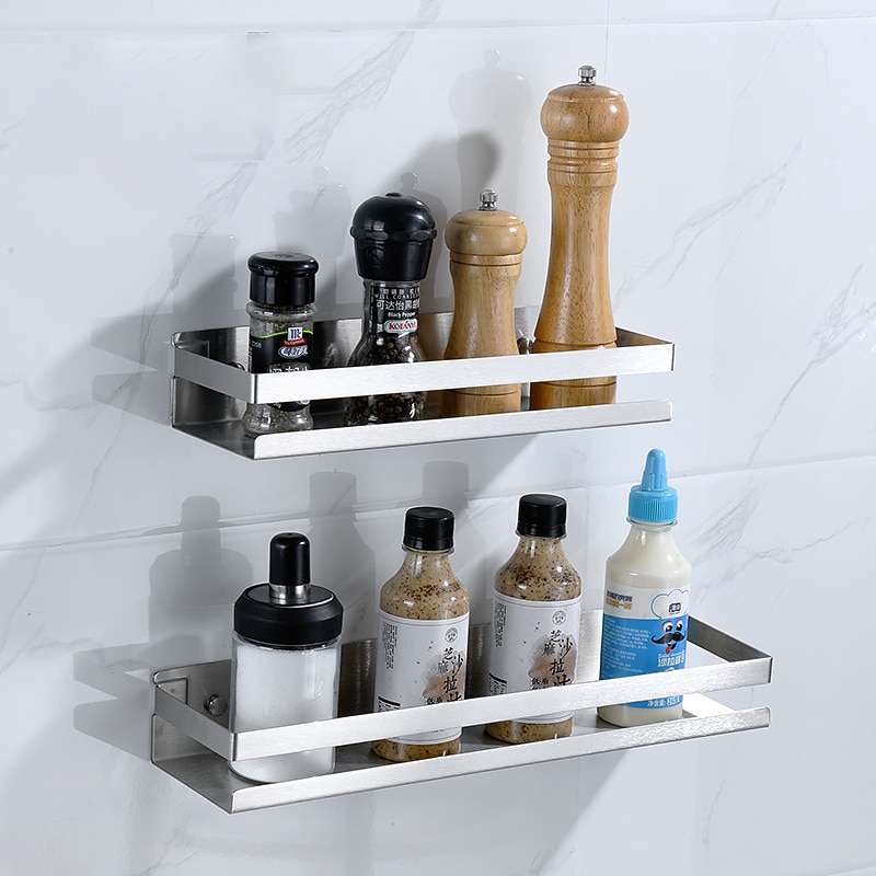 Shower Caddy Bathroom Kitchen Storage Rack Wall Hanging 304 Stainless Steel Storage Rack Bathroom Kitchen Supplies Multifunctional Storage Rack