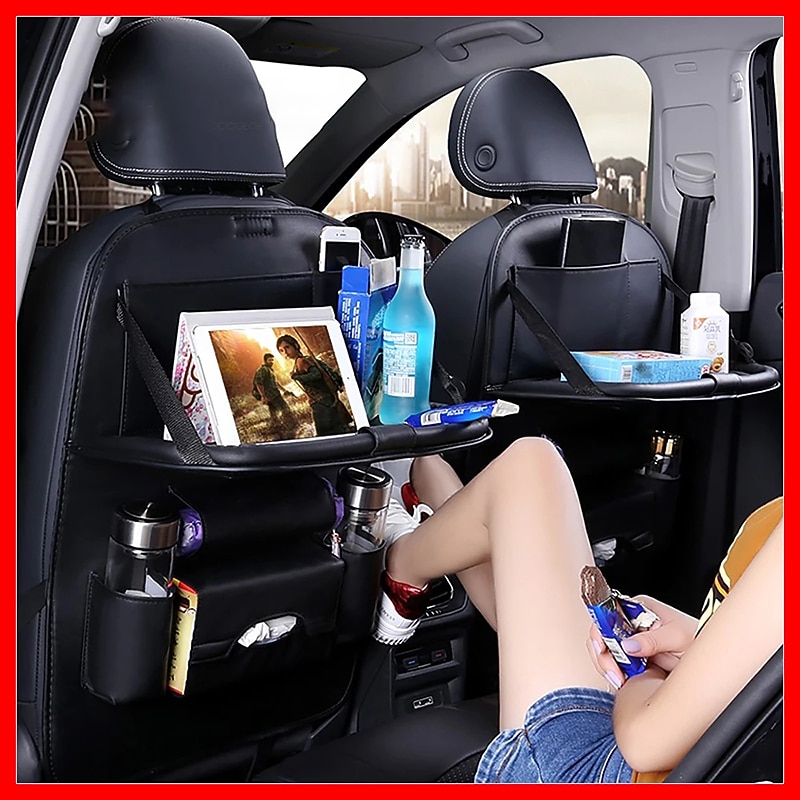 StarFireLeather Car Seat Back Organizer Multi-Pocket Storage Bag Car Storage Organizer Foldable Dining Table Tray car accessories4