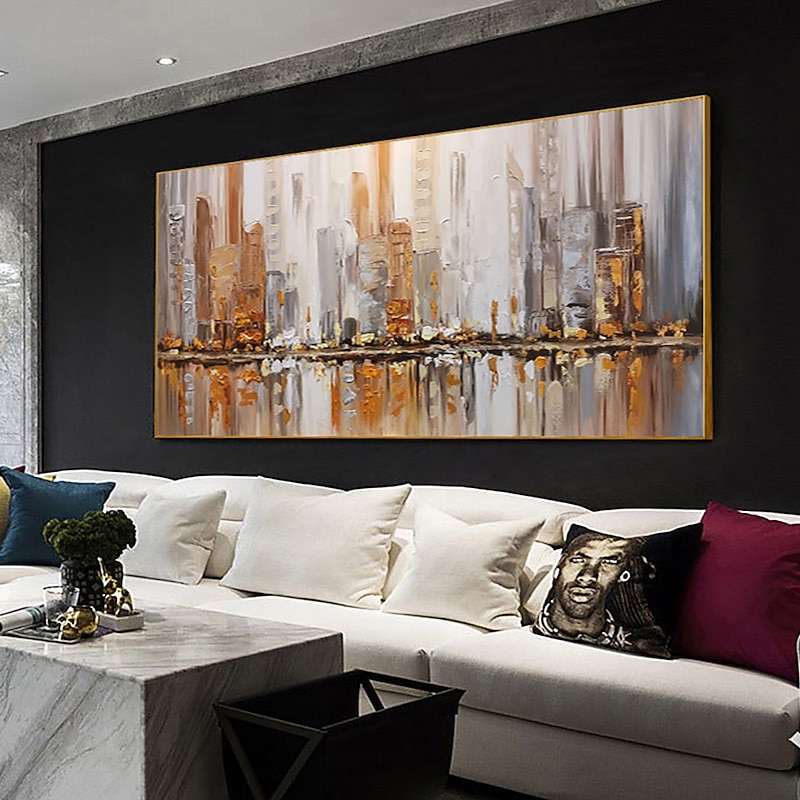 Mintura Handmade Oil Paintings On Canvas Wall Art Decoration Modern Abstract City Landscape Picture For Home Decor Rolled Frameless Unstretched Painting4