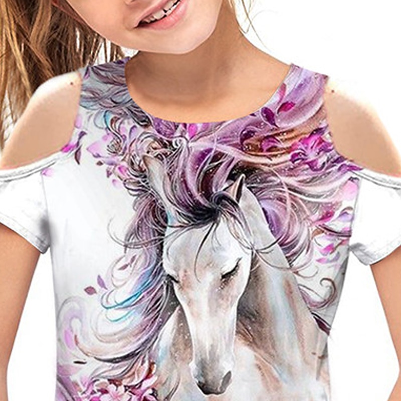 Girls' 3D Animal Horse T shirt Short Sleeve 3D Print Summer Spring Active Fashion Cute Kids 3-12 Years Outdoor Daily Regular Fit3
