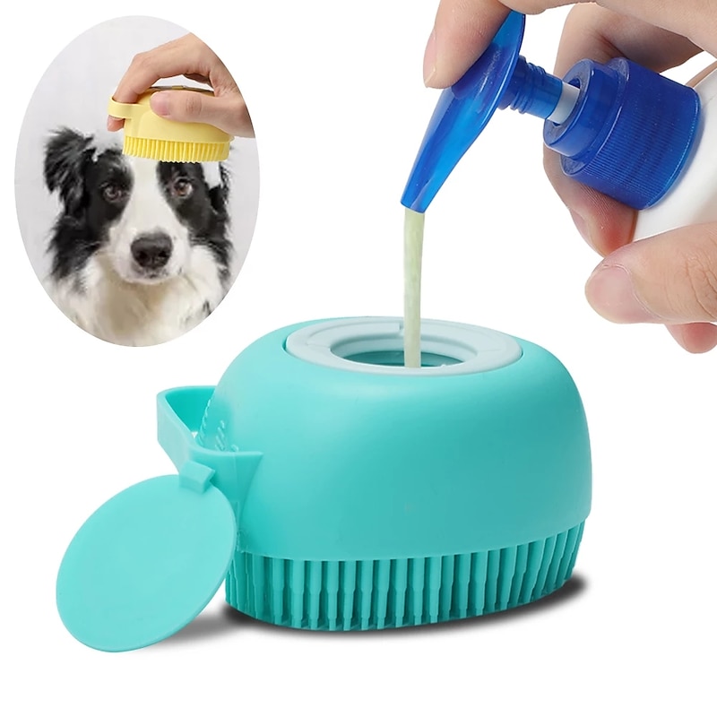Bathroom Dog Bath Brush Massage Gloves Soft Safety Silicone Comb with Shampoo Box Pet Accessories for Cats Shower Grooming Tool
