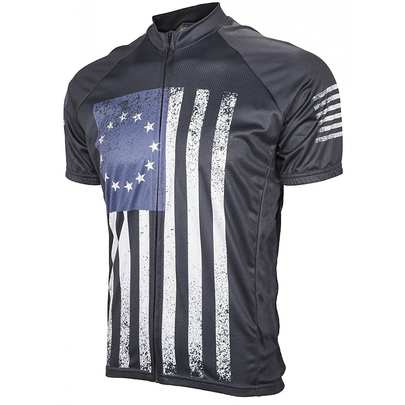 Men's Cycling Jersey American / USA Short Sleeve Bike Top with 3 Rear Pockets Mountain Bike MTB Road Bike Cycling Quick Dry Reflective Strips Back Pocket Moisture Wicking Sports Black Clothing Apparel2