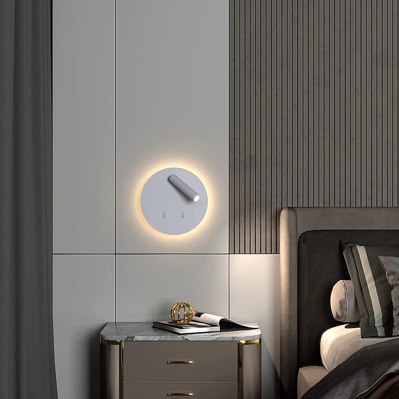 8W Modern Indoor Wall Light LED Wall Sconce Reading Spotlight with Switch 350 Swivel 2 in 1 for Bedroom Bedside Living Room Study Room Ideal Bathroom Wall Lights