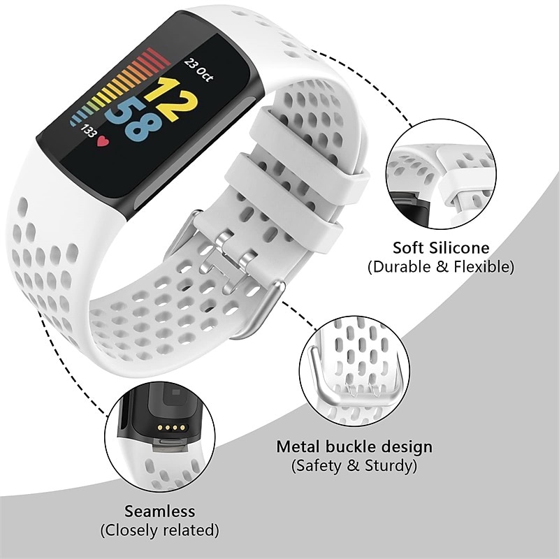 Sport Bands Compatible with Fitbit Charge 5 Adjustable Breathable Soft Silicone Sport Replacement Watch Band Straps Wristbands Bracelet for Charge 5 Activity Tracker Women Men3