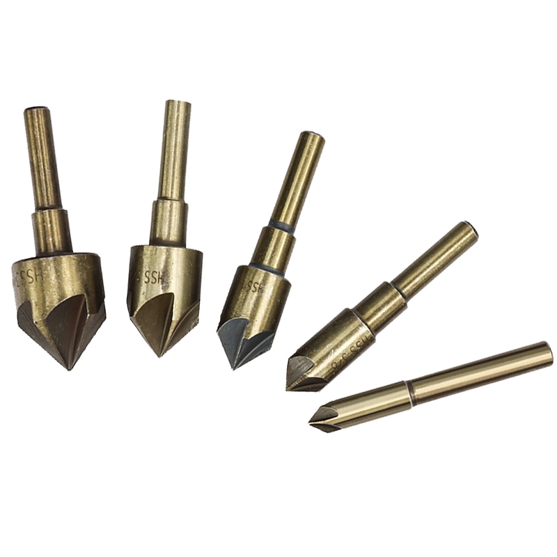 5pc British Baking Yellow High Speed Steel Round Handle Five Edge Chamferer For Woodworking3