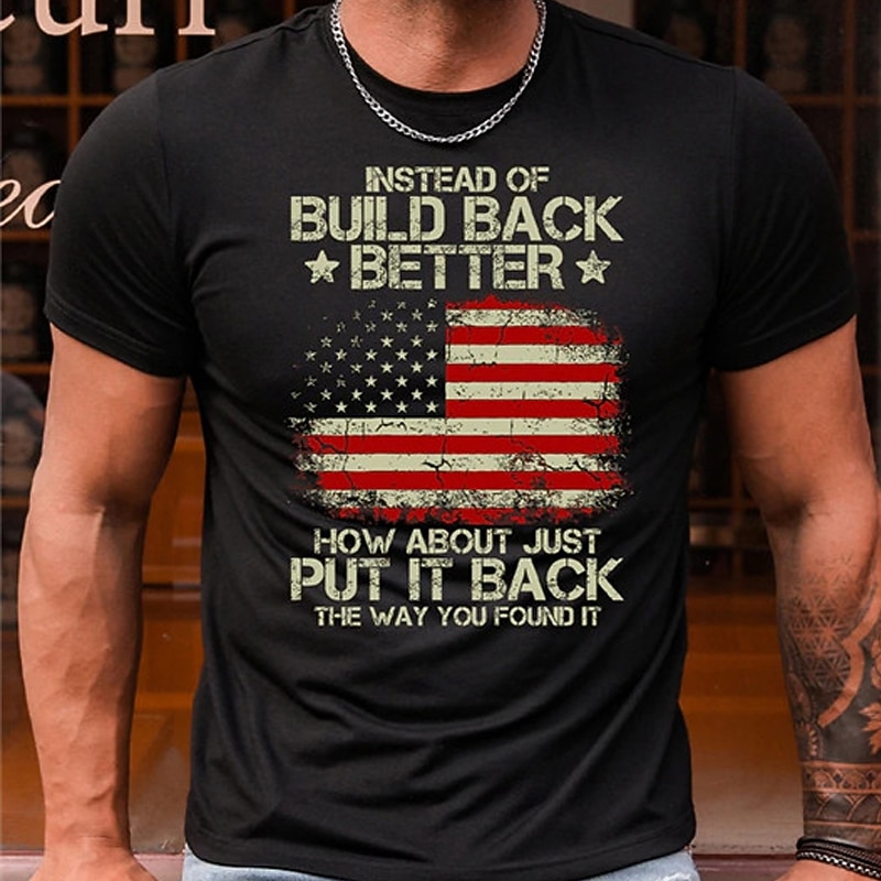 Veterans Day Men's Patriot Patriotic Veteran Graphic Letter National Flag T shirt Casual Style Cotton Short Sleeve Graphic Shirt Wine Black White Comfortable Tee Street Casual Fashion Designer