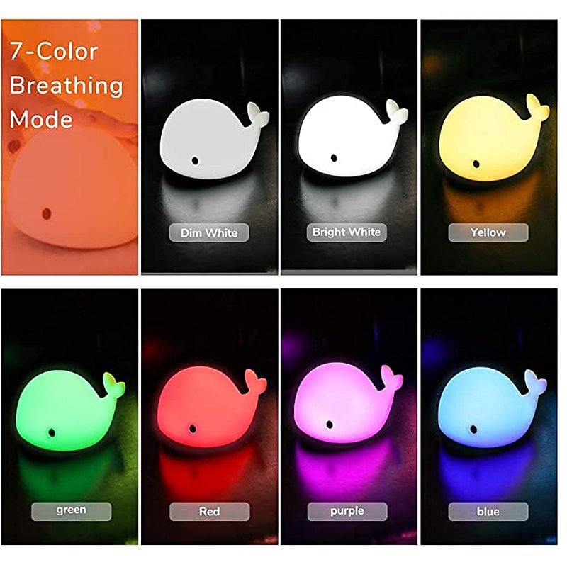 Cute Whale Night Light Touch Color Changing Atmosphere Night Lamp Bedroom Home Decoration Kids Birthday Gift USB Rechargeable