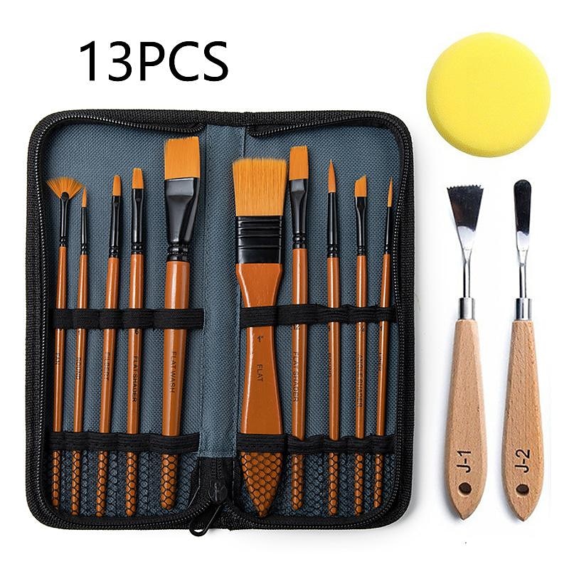 cross-border brush special-shaped scraper 13-piece set sponge pigment toning painting tool storage bag nylon brush2
