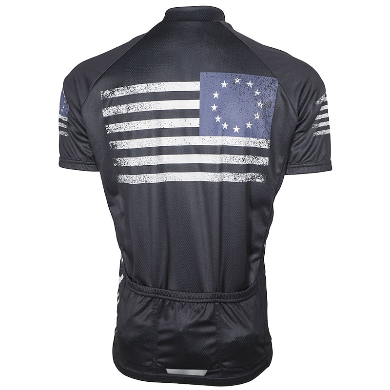 Men's Cycling Jersey American / USA Short Sleeve Bike Top with 3 Rear Pockets Mountain Bike MTB Road Bike Cycling Quick Dry Reflective Strips Back Pocket Moisture Wicking Sports Black Clothing Apparel3