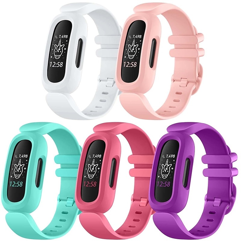 5 PCS Bands Compatible with Fitbit Ace 3 for Kids Soft TPE Adjustable Waterproof Sports Bracelet Strap for Fitbit Ace 3 Girls Boys 9