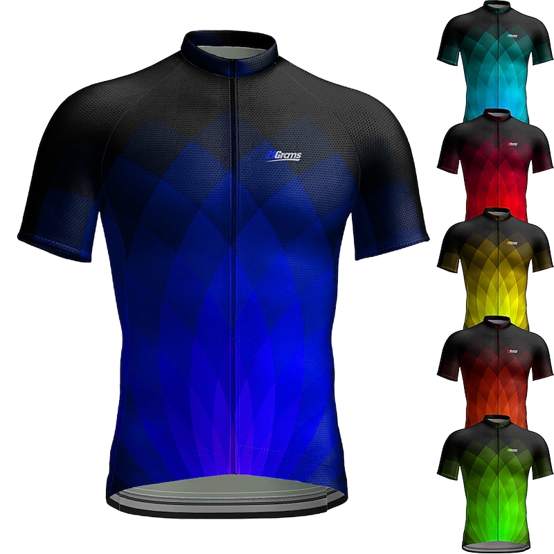 Men's Cycling Jersey Geometric Geometry Short Sleeve Bike Jersey Top with 3 Rear Pockets Mountain Bike MTB Road Bike Cycling Quick Dry Reflective Strips Back Pocket Moisture Wicking Sports Red Blue