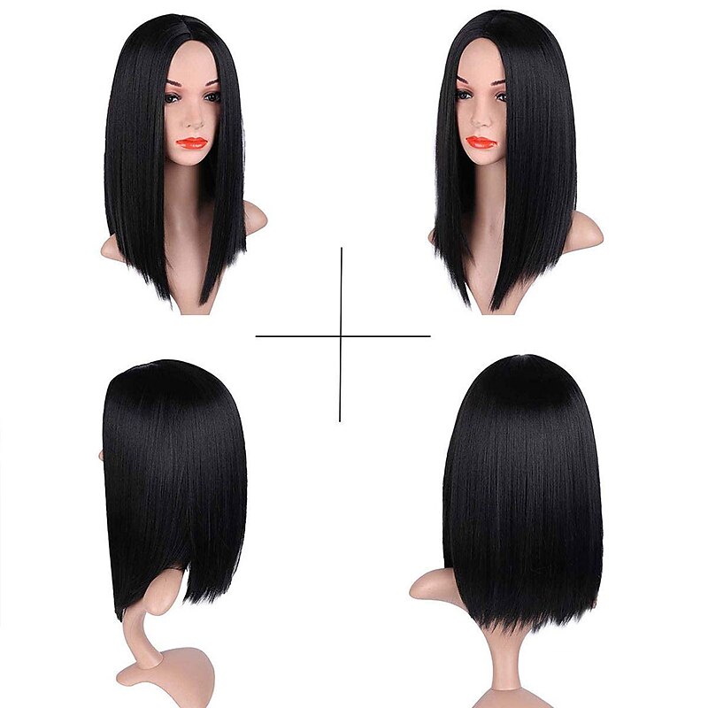 Hair Black Shoulder Length Wig for Women 14 Inch Straight Bob Wigs Synthetic Wig Middle Part Wig Heat Resistant Wigs4