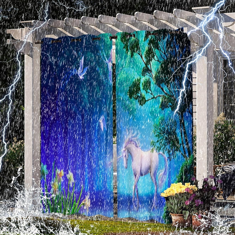 Waterproof Outdoor Curtain For Patio , Privacy Sliding Patio Curtain Drapes, Pergola Curtains Grommet 3D Forest Landscape For Gazebo, Balcony, Porch, Party, 1 Panel 17