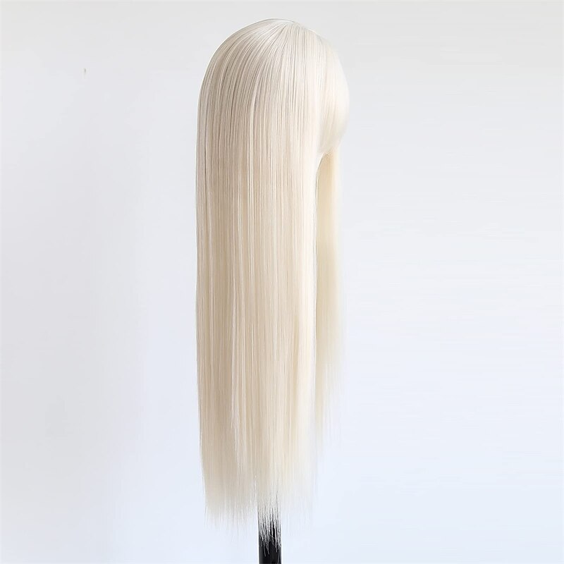 Long Straight Platinum Blonde with Bangs Synthetic None Lace Front Wig for Women Natural Long Straight Middle Part #60 Color Machine Made Cosplay Daily Wear Wig barbiecore Wigs4