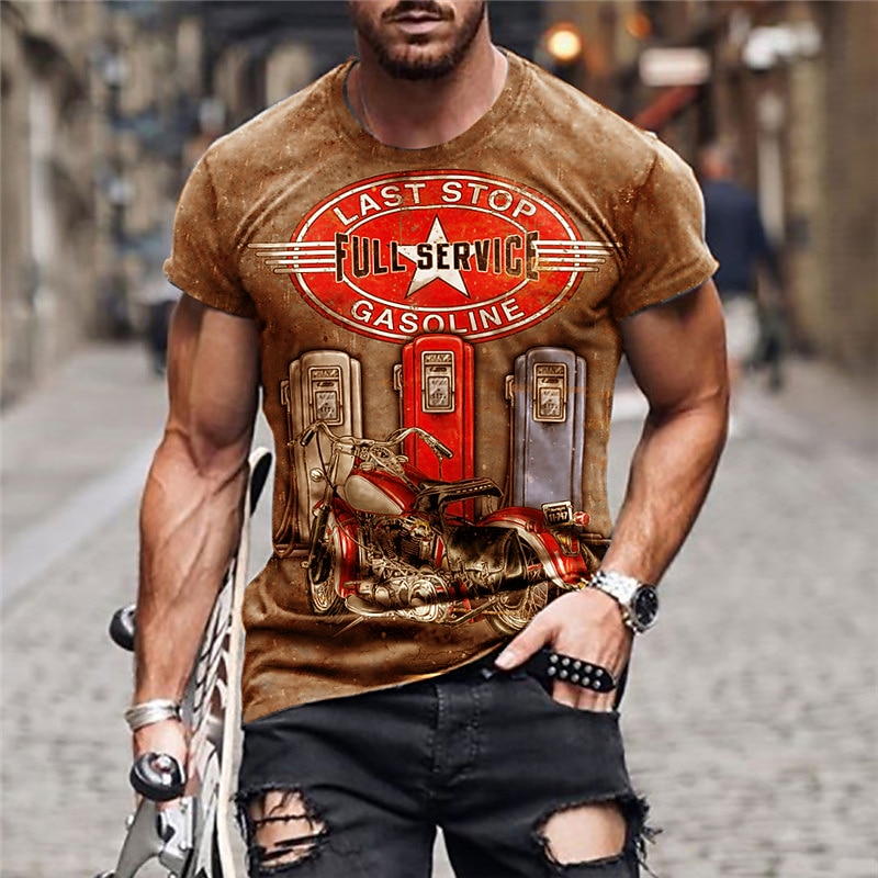 Men's Graphic Motorcycle T Shirt Short Sleeve T shirt 3D Print Crew Neck Shirt Fashion Basic Classic Street Casual Daily Olive Green Blue Brown Summer Clothing Apparel S M L XL 2XL 3XL 4XL4