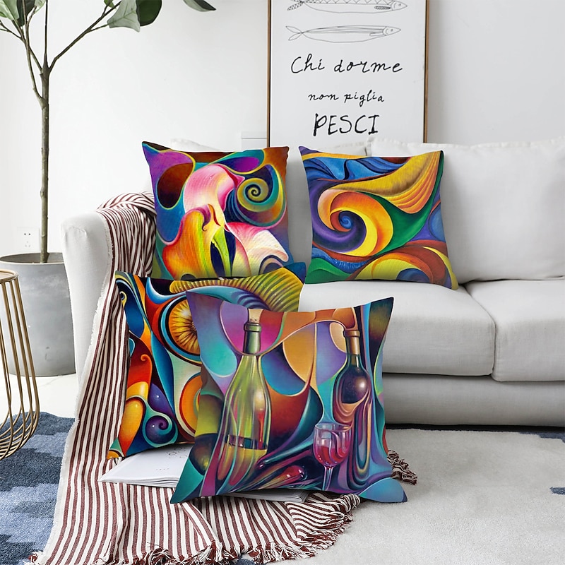Abstract Throw Pillow Cover 4PC Double Side Print Soft Decorative Cushion Case Pillowcase for Sofa Bedroom Livingroom Outdoor Patio Machine Washable4