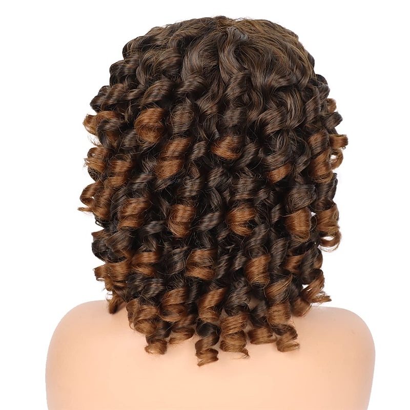 Wig Short Afro Curly Wigs for Black Women Dark Brown Curly Wig with Bangs Fluffy Shoulder Length Wigs Heat Resistant Synthetic Colorful Wigs for Daily Party Use4