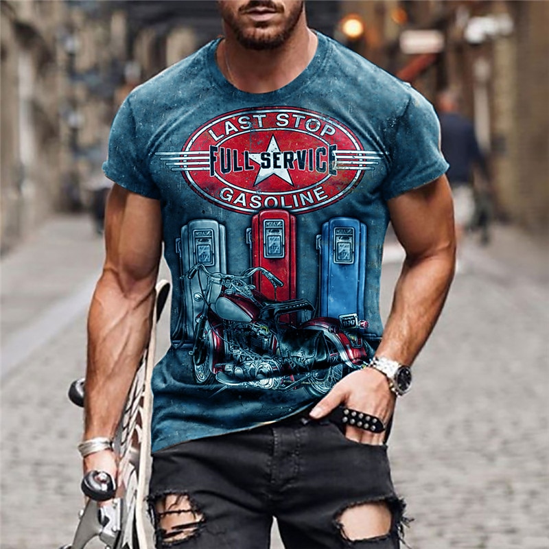 Men's Graphic Motorcycle T Shirt Short Sleeve T shirt 3D Print Crew Neck Shirt Fashion Basic Classic Street Casual Daily Olive Green Blue Brown Summer Clothing Apparel S M L XL 2XL 3XL 4XL2